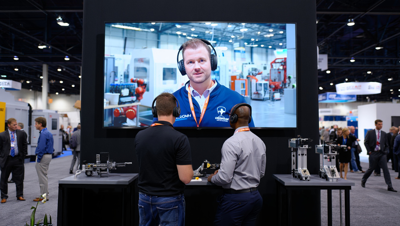 Exhibition stand using live video to connect visitors with the product factory floor