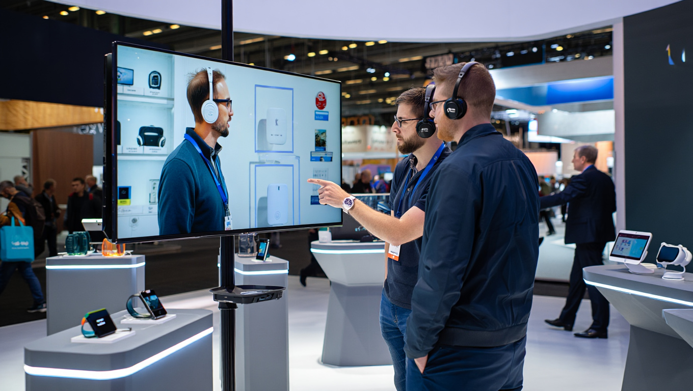 Video Window Event in use at a trade show booth with live video connection to an office