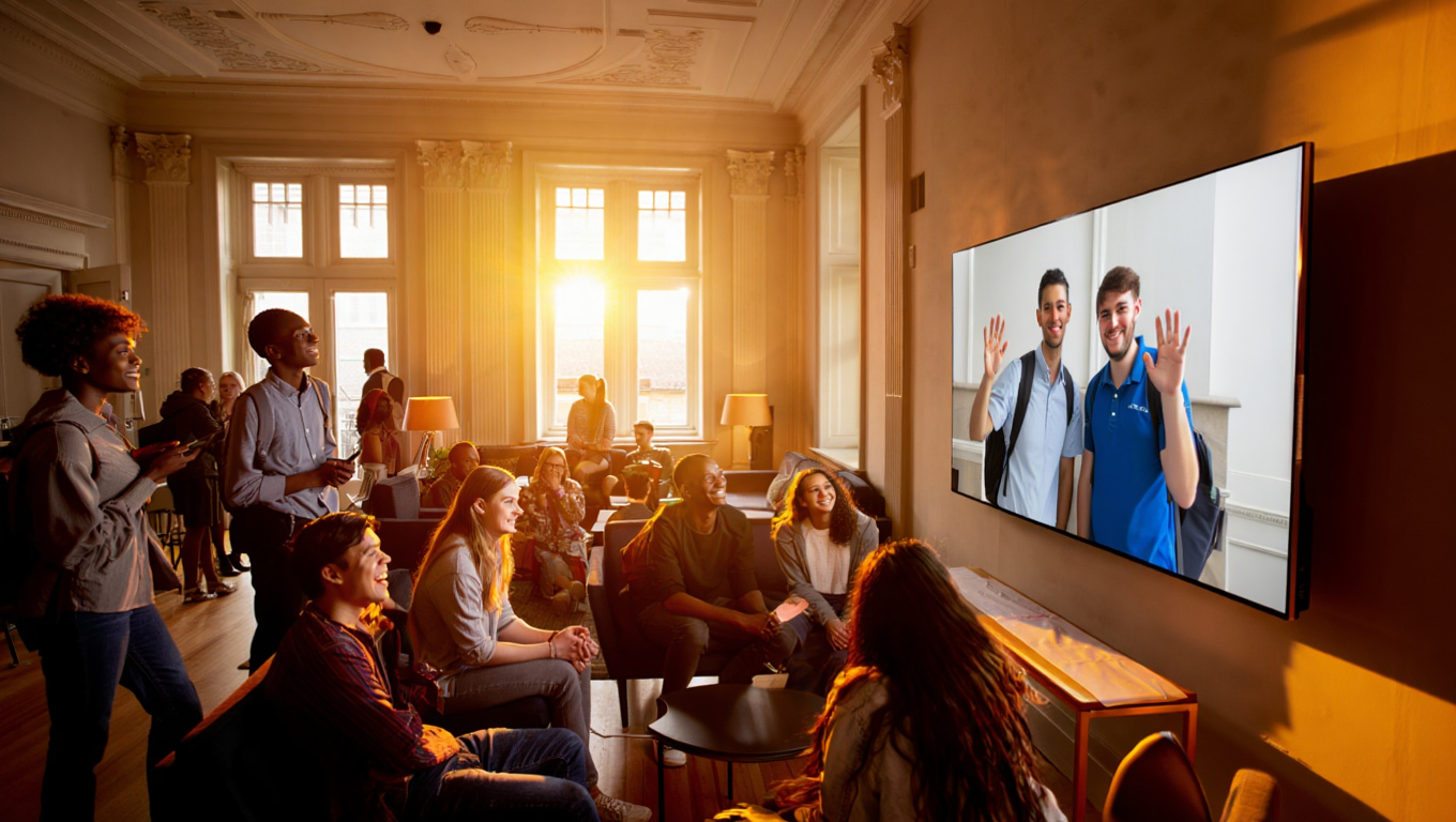 students interacting across campuses using live video