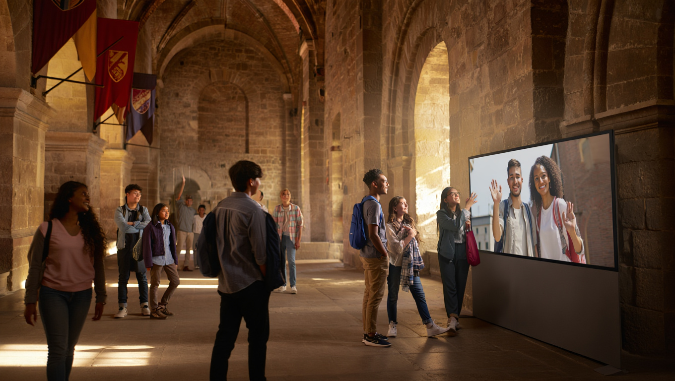 students interacting across campuses using live video