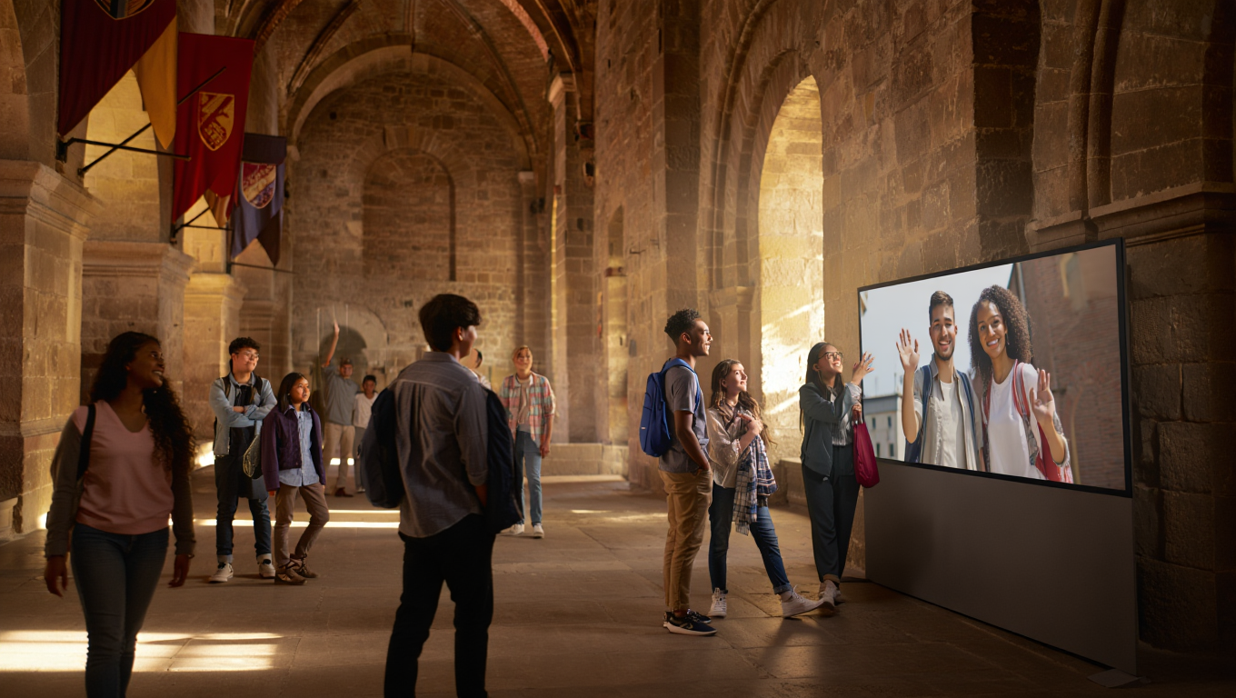 students interacting across campuses using live video