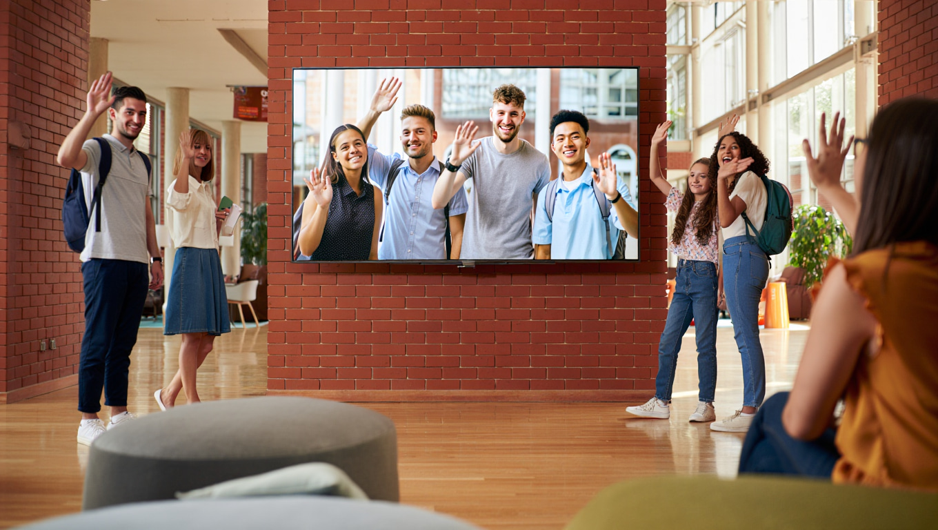 students interacting across campuses using live video