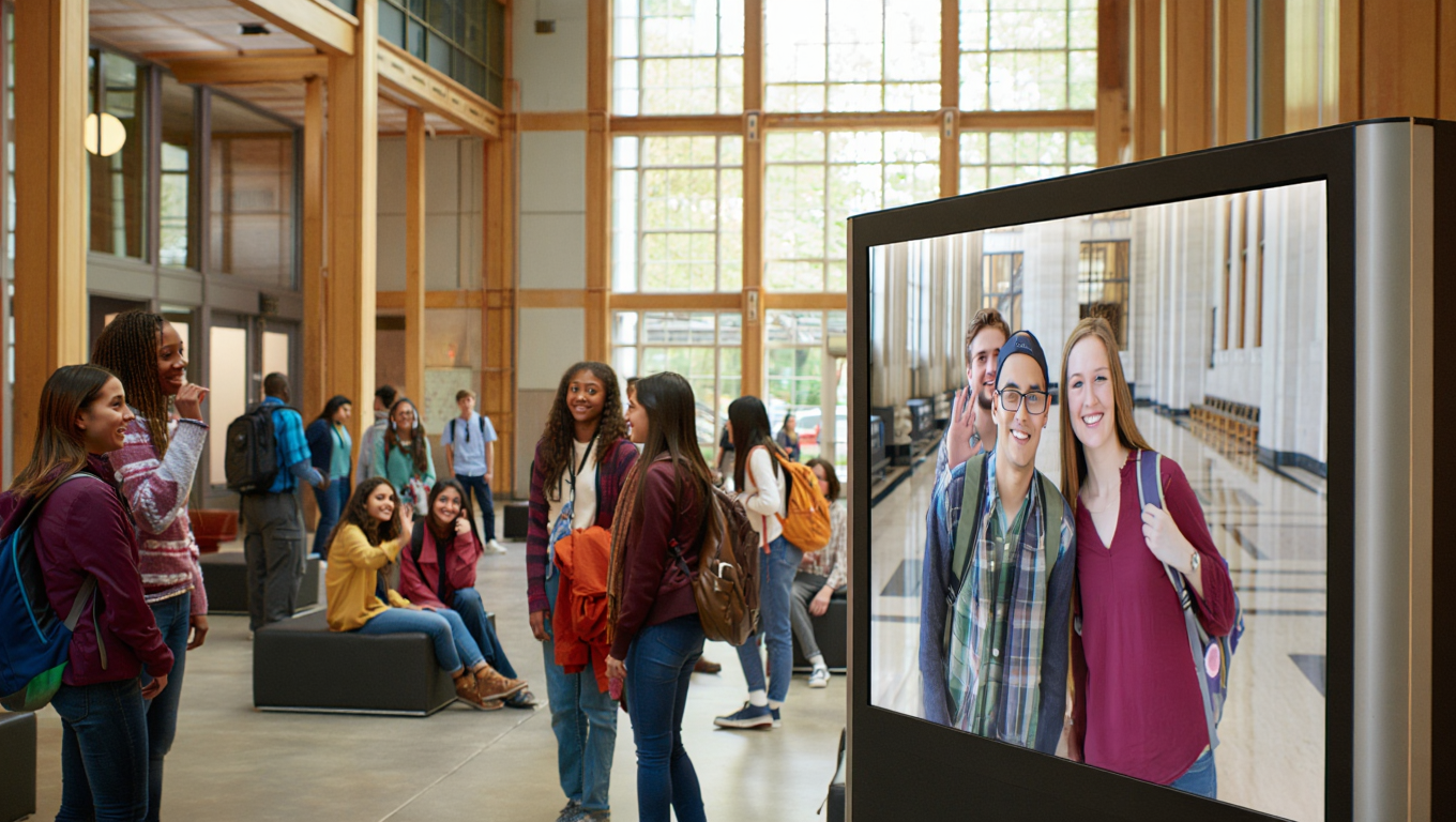 students interacting across campuses using live video